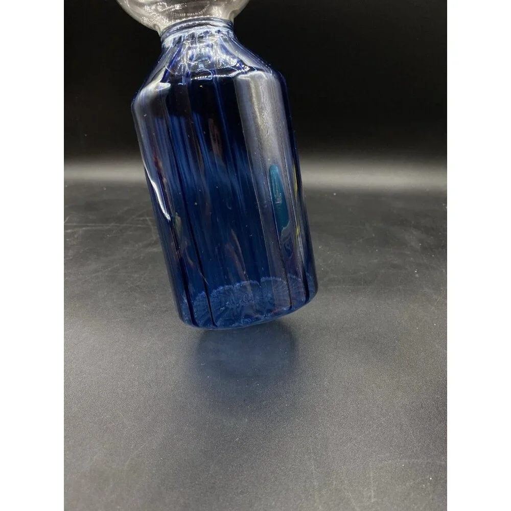 Three Tier Glass Vase Blue & Clear Anthropologie 11.5” Sphere Ribbed